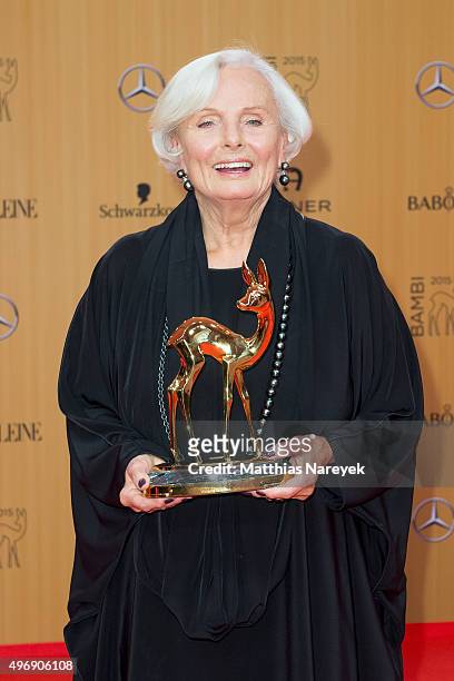 Ruth Maria Kubitschek poses at the Bambi Awards 2015 winners board at Stage Theater on November 12, 2015 in Berlin, Germany.