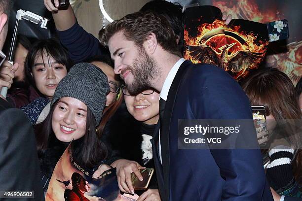 Actor Liam Hemsworth attends 'Los Juegos Del Hambre: Sinsajo - Part 2' premiere at the Solana on November 12, 2015 in Beijing, China.