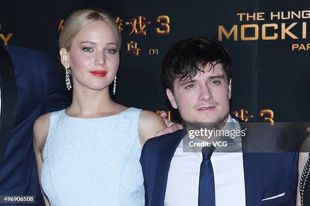 Actress Jennifer Lawrence and actor Josh Hutcherson attend 'Los Juegos Del Hambre: Sinsajo - Part 2' premiere at the Solana on November 12, 2015 in...