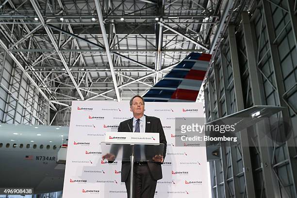 William Douglas "Doug" Parker, chairman and chief executive officer of American Airlines Group Inc., speaks during a news conference at Sydney...