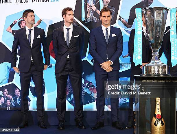 Novak Djokovic, Andy Murray, Roger Federer celebrate with Moet & Chandon and raise a toast to the official launch of the 2015 Barclays ATP World Tour...