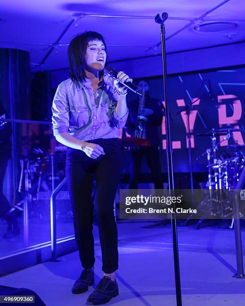 Singer Carly Rae Jepsen performs on stage at Macy's Herald Square on November 12, 2015 in New York City.