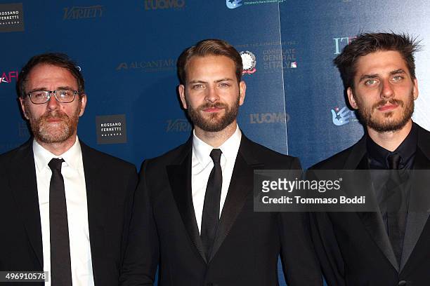Actors Valerio Mastandrea, Alessandro Borghi and Luca Marinelli attend the 11th Cinema Italian Style opening night screening of "Don't Be Bad" held...