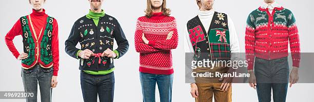 christmas sweater people - ugliness stock pictures, royalty-free photos & images