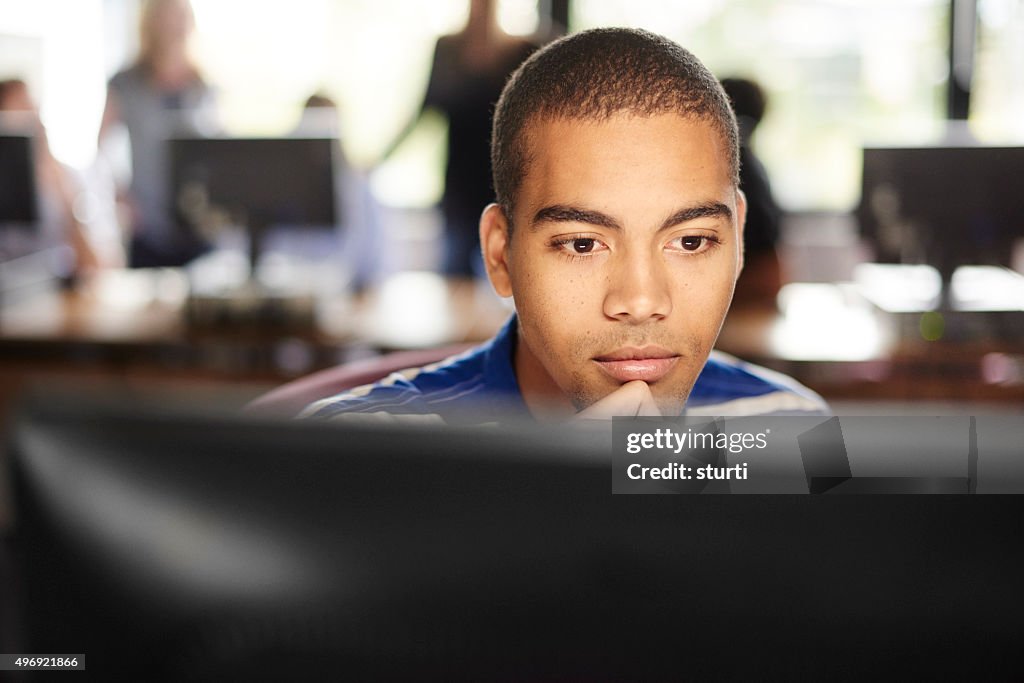 Student in classroom at the computer