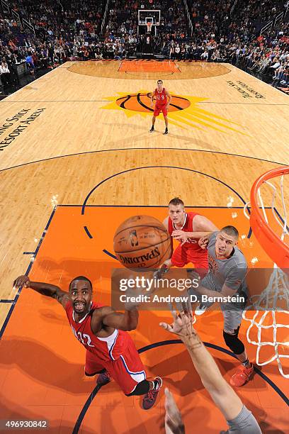 Branden Dawson of the Los Angeles Clippers grabs the rebound against the Phoenix Suns on November 12, 2015 at Talking Stick Resort Arena in Phoenix,...