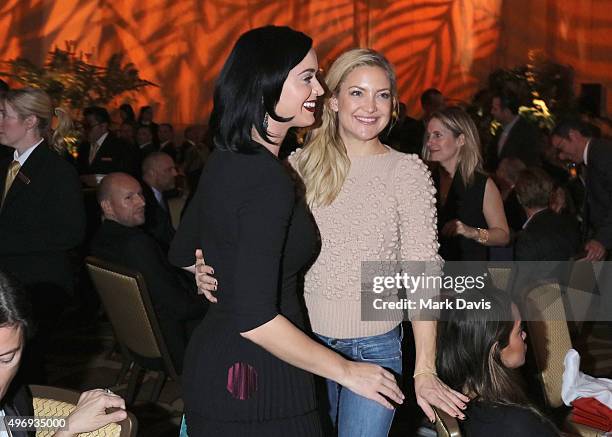 Singer Katy Perry and actress Kate Hudson attend the 8th Annual GO Campaign Gala at Montage Beverly Hills on November 12, 2015 in Beverly Hills,...