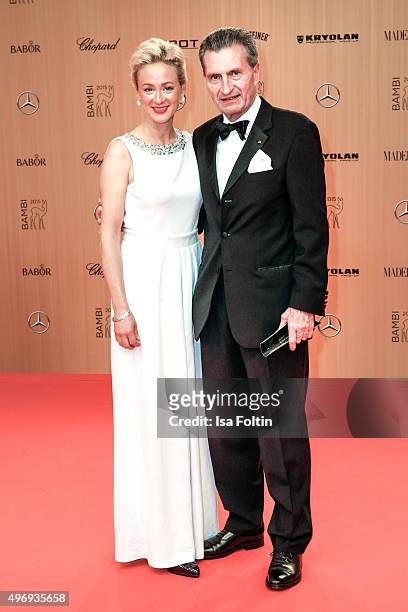 Friederike Beyer and Guenther Oettinger attend the Kryolan At Bambi Awards 2015 - Red Carpet Arrivals on November 12, 2015 in Berlin, Germany.