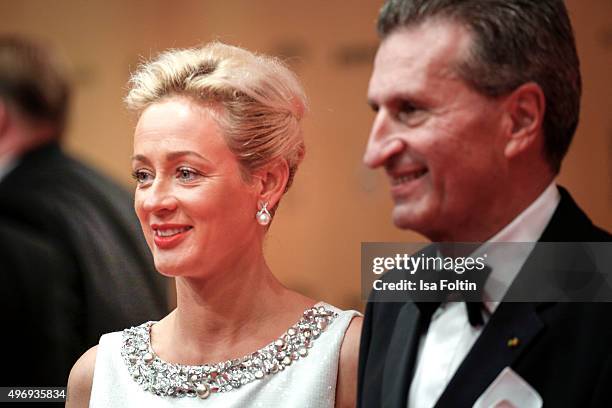 Friederike Beyer and Guenther Oettinger attend the Kryolan At Bambi Awards 2015 - Red Carpet Arrivals on November 12, 2015 in Berlin, Germany.