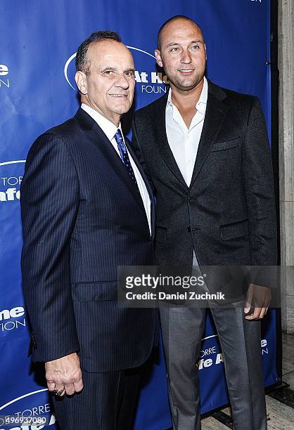 Joe Torre and Derek Jeter attend the 13th Annual Joe Torre Safe At Home Foundation Celebrity Gala at Cipriani Downtown on November 12, 2015 in New...