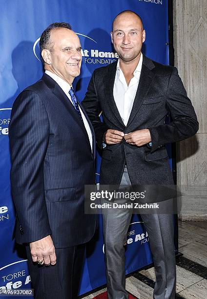 Joe Torre and Derek Jeter attend the 13th Annual Joe Torre Safe At Home Foundation Celebrity Gala at Cipriani Downtown on November 12, 2015 in New...