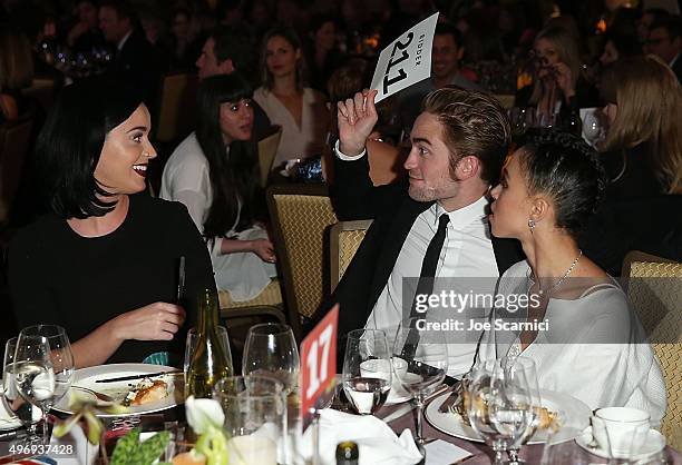 Singer Katy Perry, actor Robert Pattinson and FKA twigs attend the 8th Annual GO Campaign Gala at Montage Beverly Hills on November 12, 2015 in...