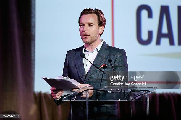 Ewan McGregor speaks on stage at the 8th Annual GO Campaign Gala at Montage Beverly Hills on November 12, 2015 in Beverly Hills, California.