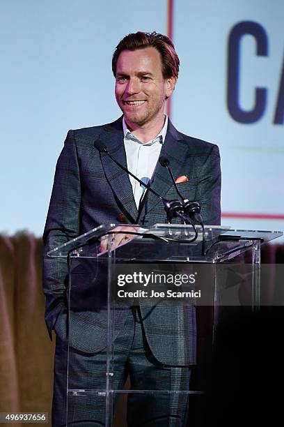 Ewan McGregor speaks on stage at the 8th Annual GO Campaign Gala at Montage Beverly Hills on November 12, 2015 in Beverly Hills, California.