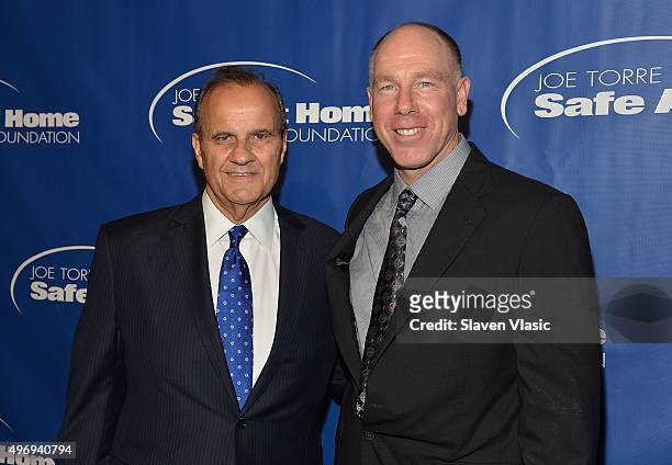 Joe Torre and Scott Brosius attend Joe Torre Safe At Home Foundation's 13th Annual Celebrity Gala at Cipriani Downtown on November 12, 2015 in New...