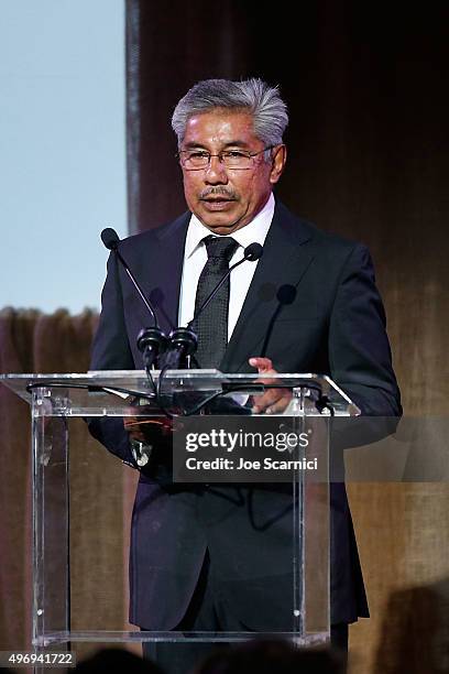 Abel Barrera Hernandez speaks on stage at the 8th Annual GO Campaign Gala at Montage Beverly Hills on November 12, 2015 in Beverly Hills, California.