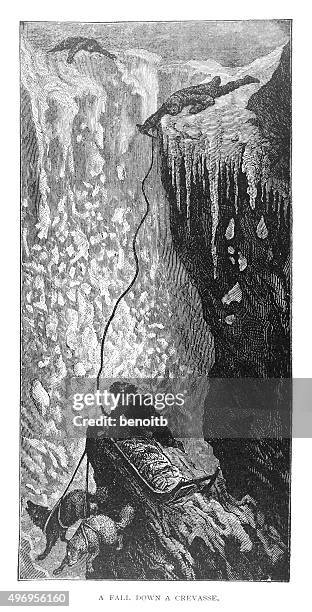 fall down a crevasse - man falling ice stock illustrations