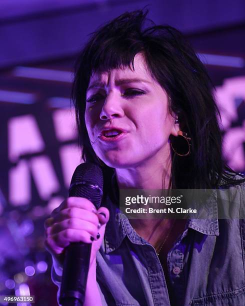 Singer Carly Rae Jepsen performs on stage at Macy's Herald Square on November 12, 2015 in New York City.