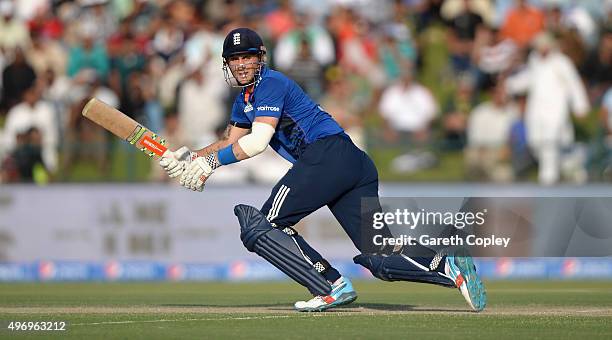 Alex Hales of England bats during the 2nd One Day International between Pakistan and England at Zayed Cricket Stadium on November 13, 2015 in Abu...