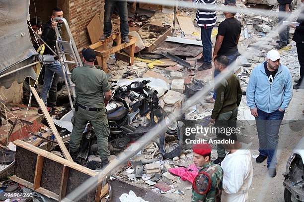 Lebanese soldiers inspect an area where two explosions took place at Dahieh, know as Hezbollah stronghold, South Beirut, Lebanon on November 13,...