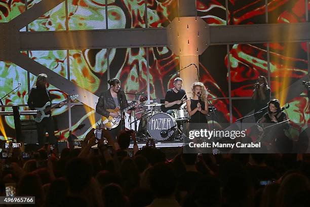 Hozier and Tori Kelly perform onstage during the VH1 Big Music in 2015: You Oughta Know Concert at The Armory Foundation on November 12, 2015 in New...