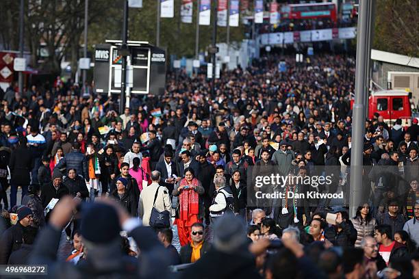 People arrive at Wembley Stadium to hear Indian Prime Minister Narendra Modi speak on November 13, 2015 in London, England. Around 60,000 people...