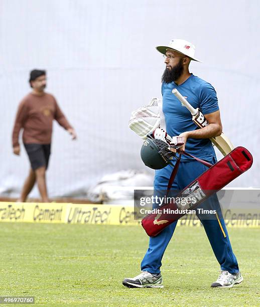 South African team Captain Hashim Amla during a practice session at M. Chinnaswamy Stadium on November 13, 2015 in Bengaluru, India. South Africa...