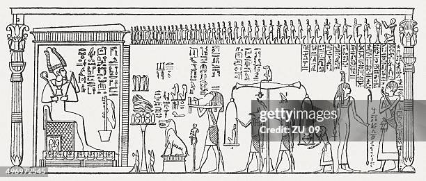 stockillustraties, clipart, cartoons en iconen met condemnation of the dead, mural, egyptian museum, berlin, published 1881 - fresco