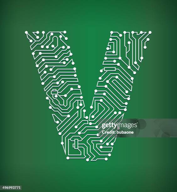 letter v circuit board royalty free vector art background - letter board stock illustrations