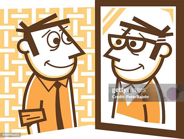aging - looking into mirror stock illustrations