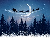 Santa Claus and his sleigh on Christmas night