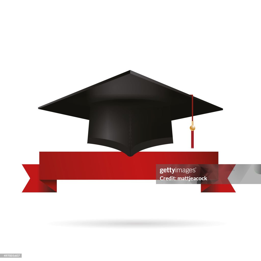 Tapa de graduación con cinta roja