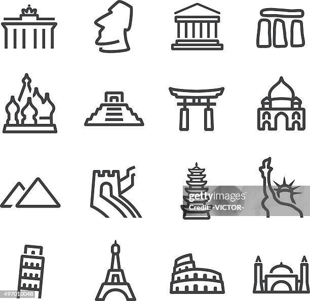 illustrations, cliparts, dessins animés et icônes de monument de ligne icônes-série - coliseu
