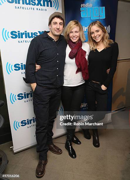 Jason Biggs, Chelsea Handler and Jenny Mollen visits at SiriusXM Studios on November 13, 2015 in New York City.