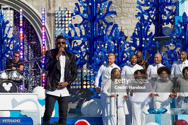 In this handout provided by Disney Parks, Jason Derulo performs during the taping of the 'Disney Parks Unforgettable Christmas Celebration' TV...