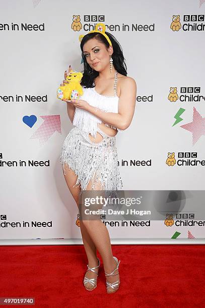 Shona McGarty shows her support for BBC Children in Need at Elstree Studios on November 13, 2015 in Borehamwood, England.