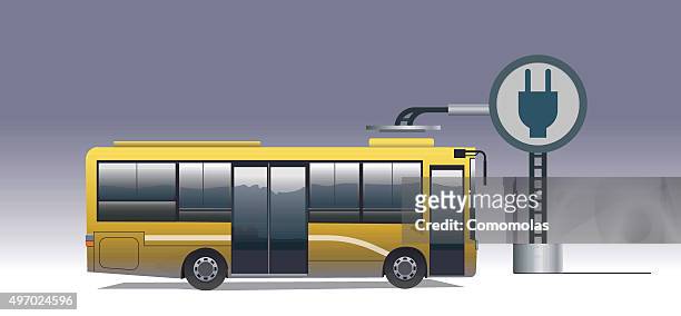 e-bus, electric bus recharging - car electro stock illustrations