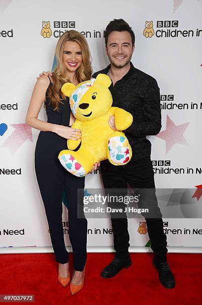 Nadine Coyle and Shane Filan show their support for BBC Children in Need at Elstree Studios on November 13, 2015 in Borehamwood, England.