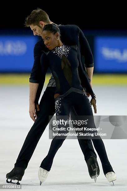 Vanessa James and Morgan Cipres of France skate during the pairs short program of the ISU Grand Prix at Meriadeck Ice Rink on November 13, 2015 in...
