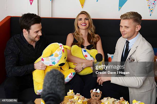 Shane Filan, Nadine Coyle and Jeff Brazier show their support for BBC Children in Need at Elstree Studios on November 13, 2015 in Borehamwood,...