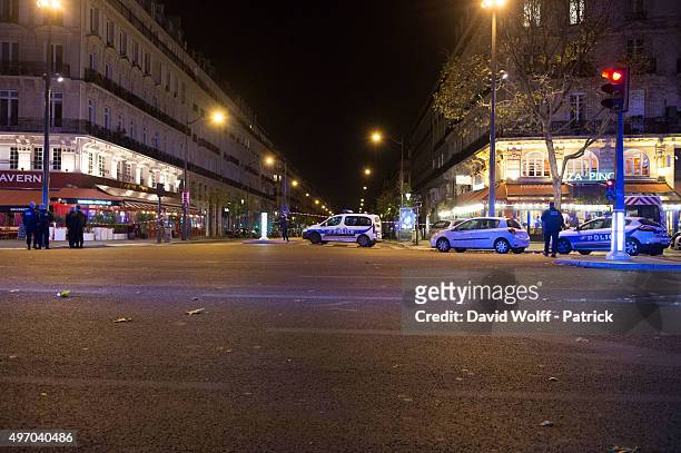 General view of police at the scene on Boulevard Beaumarchais following a shooting on November 13, 2015 in Paris, France. 26 people have reportedly...