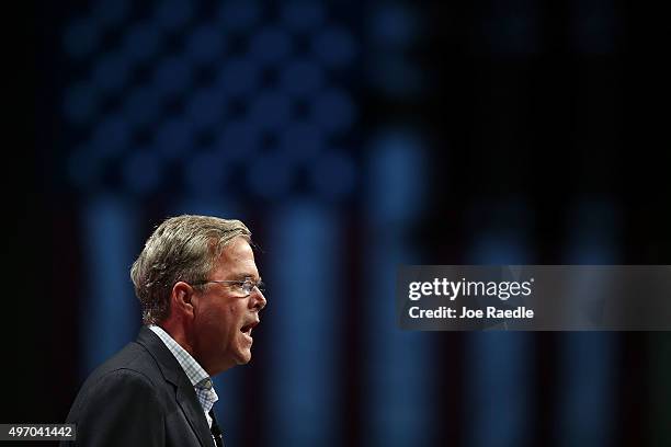 Republican presidential candidate former Florida Gov. Jeb Bush speaks during the Sunshine Summit conference being held at the Rosen Shingle Creek on...