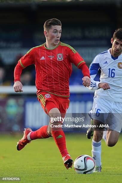 Harry Wilson of Wales U21 during the UEFA U21 Championship Qualifier between Wales and Armenia at Nantporth on November 13, 2015 in Bangor, Wales.