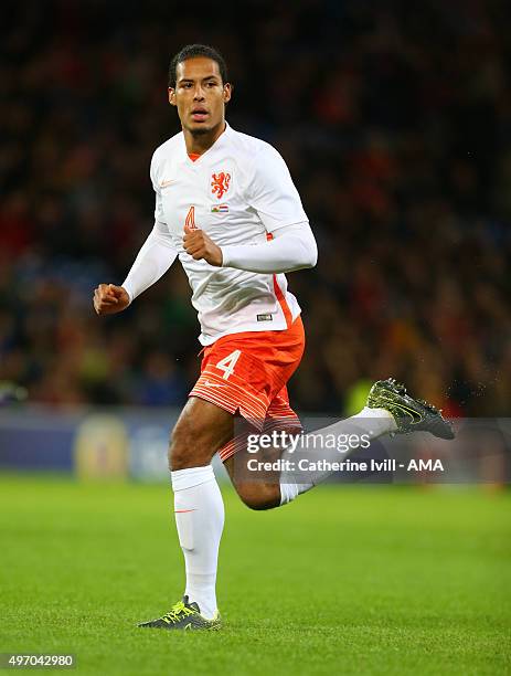 Virgil van Dijk of Netherlands during the International Friendly match between Wales and Netherlands at Cardiff City Stadium on November 13, 2015 in...