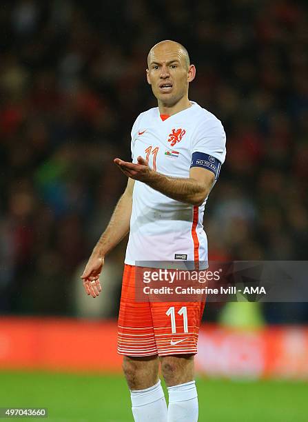 Arjen Robben of Netherlands during the International Friendly match between Wales and Netherlands at Cardiff City Stadium on November 13, 2015 in...