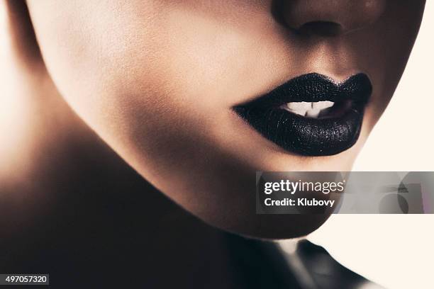 beautiful black lips - dark lipstick stock pictures, royalty-free photos & images