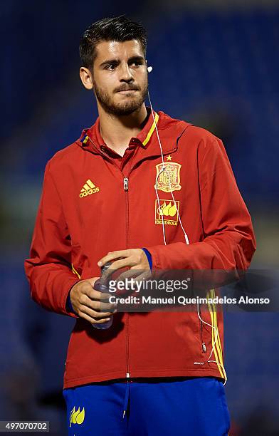 Alvaro Morata of Spain looks on prior to the international friendly match between Spain and England at Jose Rico Perez Stadium on November 13, 2015...