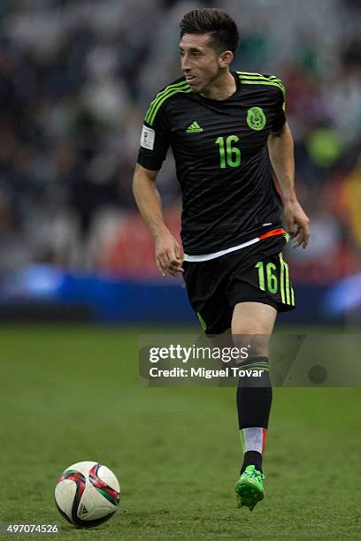 Hector Herrera drives the ball during the match between Mexico and El Salvador as part of the 2018 FIFA World Cup Qualifiers at Azteca Stadium on...