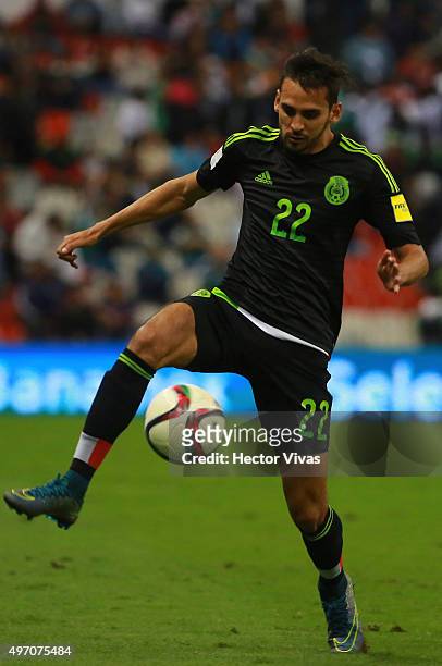 Raul Lopez of Mexico drives the ball during the match between Mexico and El Salvador as part of the 2018 FIFA World Cup Qualifiers at Azteca Stadium...
