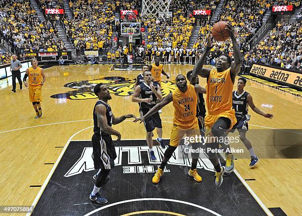 Forward Zach Brown of the Wichita State Shockers drives to the basket against the Charleston Southern Buccaneers during the second half on November...
